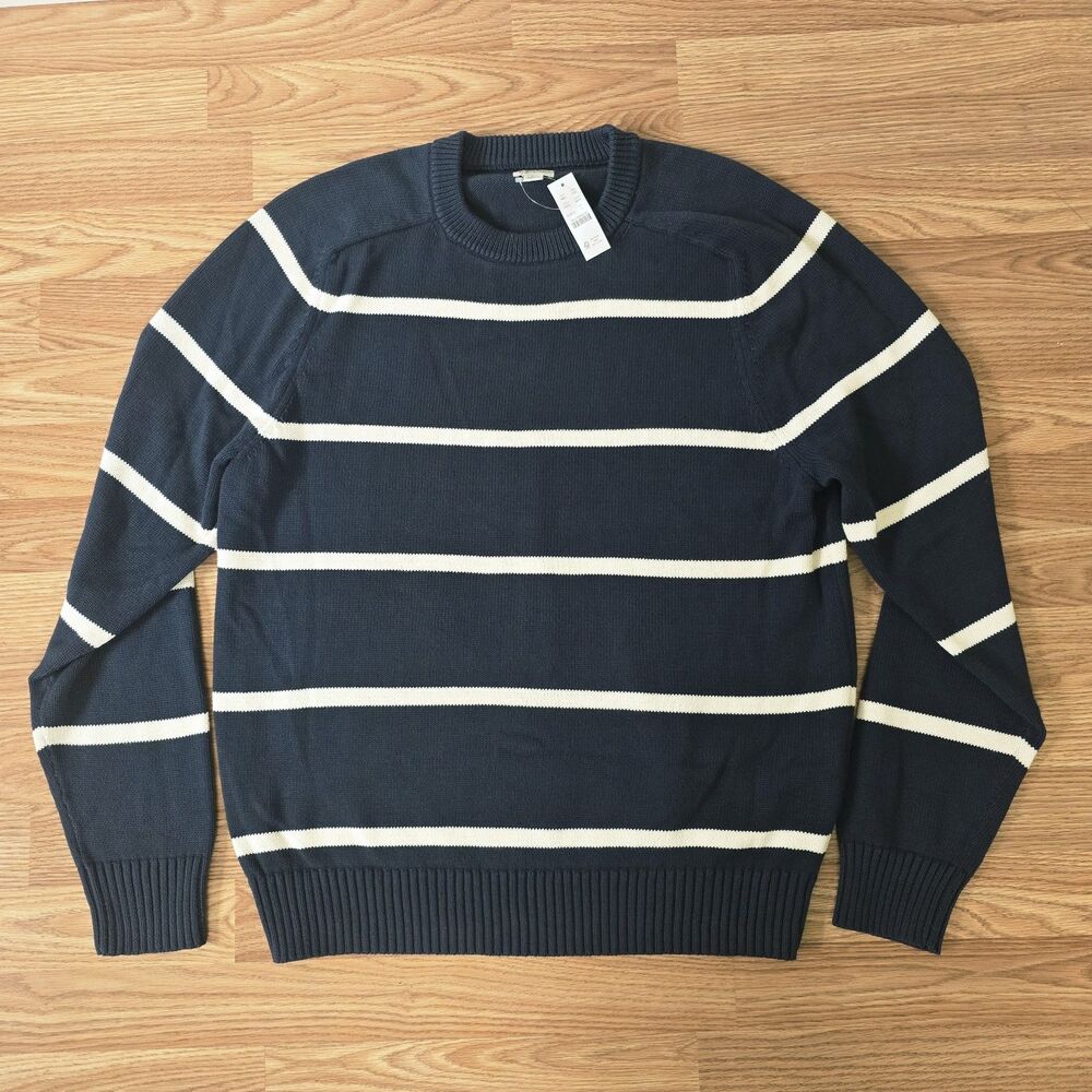 J Crew Men’s Heritage cotton Crewneck Knit Sweater Size Large Navy Preppy NEW